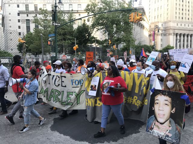 A photo of the families of people killed by the NYPD leading a march through lower Manhattan on June 9th, 2020